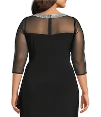Alex Evenings Plus Size 3/4 Sleeve Illusion Sweetheart Neck Side Slit Ruched Gown