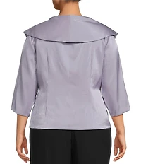 Alex Evenings Plus Size 3/4 Sleeve Portrait Collar Neck Flower Detail Shimmer Satin Blouse