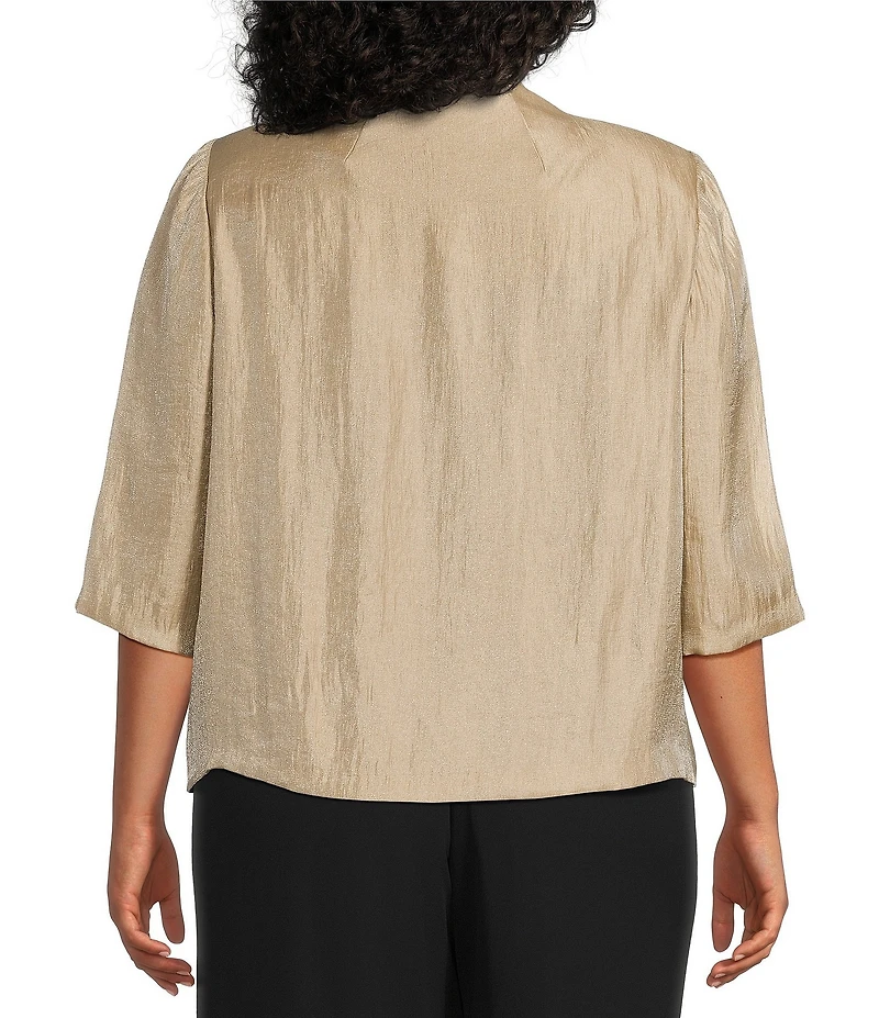 Alex Evenings Plus Size 3/4 Sleeve V-Neck Asymmetric Overlay Hem Blouse
