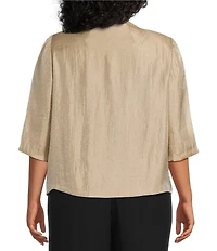 Alex Evenings Plus Size 3/4 Sleeve V-Neck Asymmetric Overlay Hem Blouse