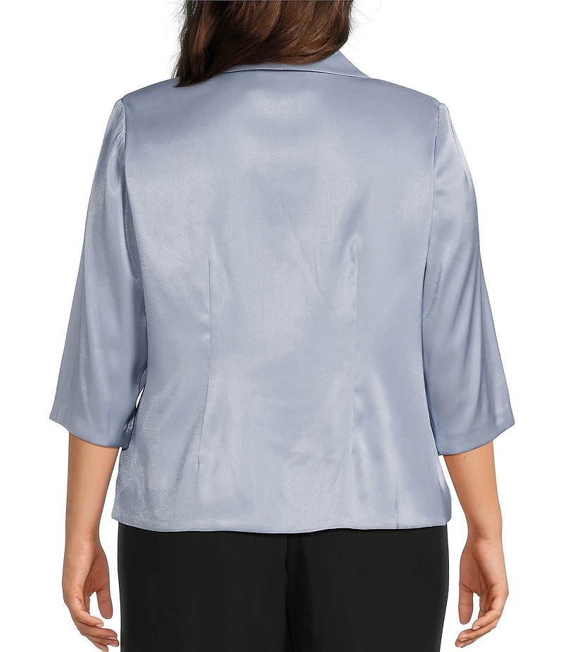 Alex Evenings Plus Size 3/4 Sleeve V-Neck Shawl Collar Shimmer Satin Blouse