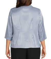 Alex Evenings Plus Size 3/4 Sleeve V-Neck Shawl Collar Shimmer Satin Blouse