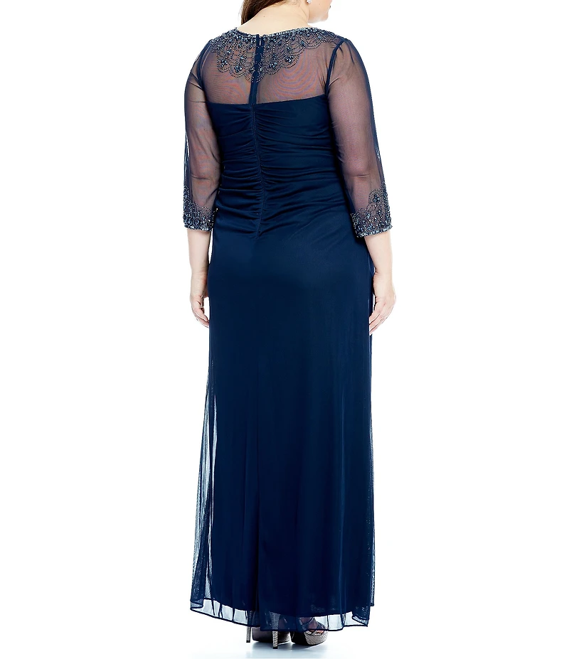 Alex Evenings Plus Size Beaded Illusion Sweetheart Crew Neck 3/4 Sleeve Sheath Dress