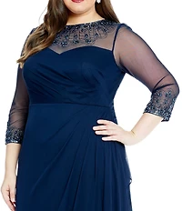 Alex Evenings Plus Size Beaded Illusion Sweetheart Crew Neck 3/4 Sleeve Sheath Dress