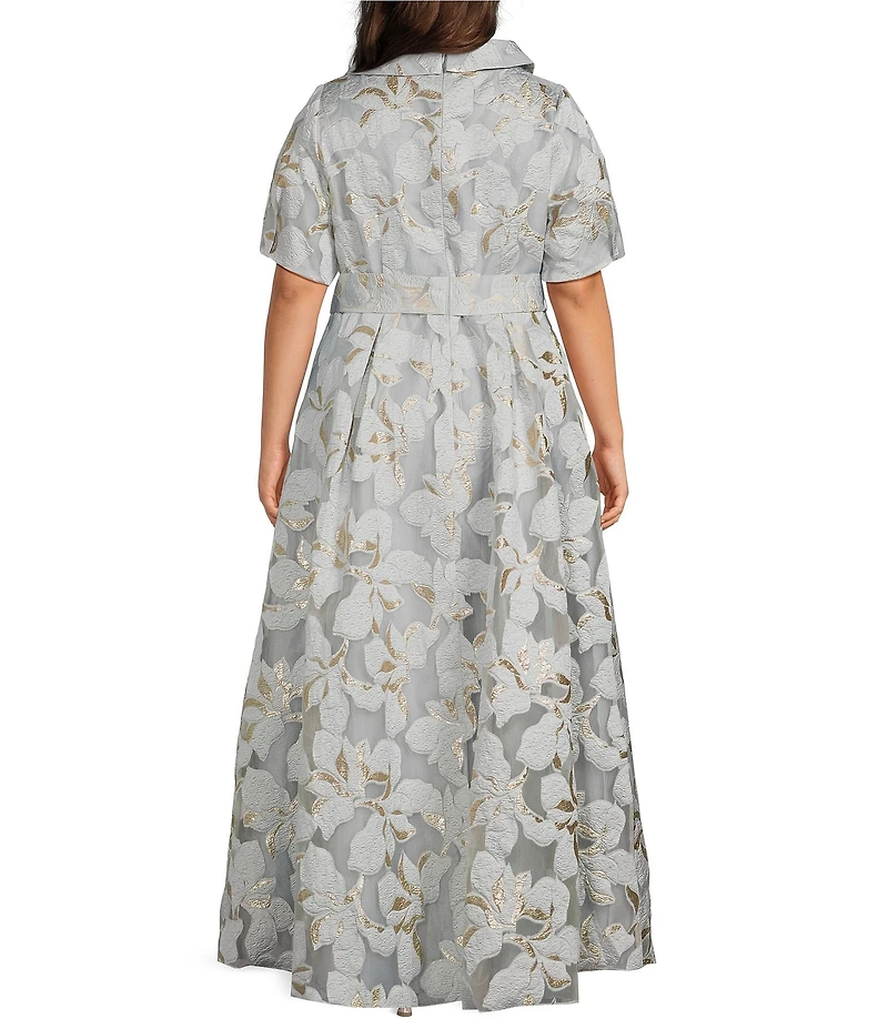 Alex Evenings Plus Size Burnout Jacquard Tie Waist Gown