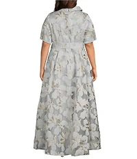 Alex Evenings Plus Size Burnout Jacquard Tie Waist Gown