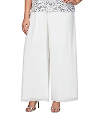 Alex Evenings Plus Size Silky Chiffon Wide Leg Elastic Waist Pants