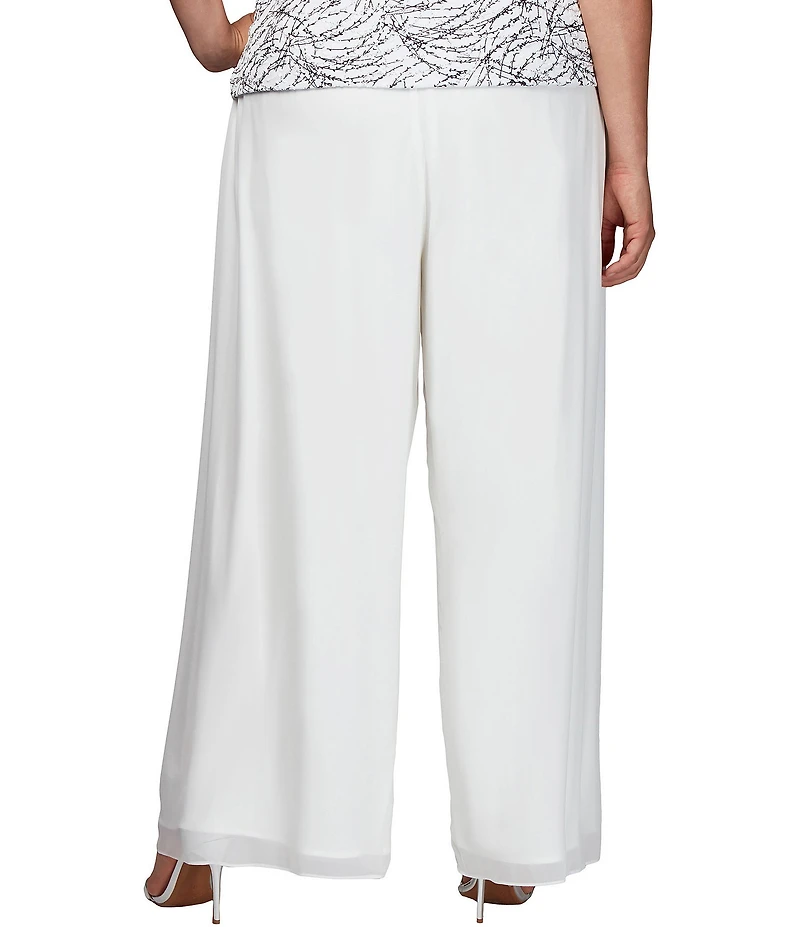 Alex Evenings Plus Size Silky Chiffon Wide Leg Elastic Waist Pants