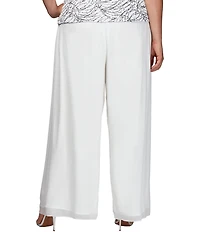 Alex Evenings Plus Size Silky Chiffon Wide Leg Elastic Waist Pants
