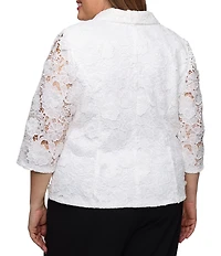 Alex Evenings Plus Size Embellished 3D Lace V-Neck 3/4 Sleeve Blouse