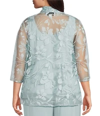 Alex Evenings Plus Size Embroidered 3/4 Sleeve Chiffon Twinset