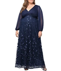 Alex Evenings Plus Size Embroidered Stretch Tulle Empire Waist Long Dress