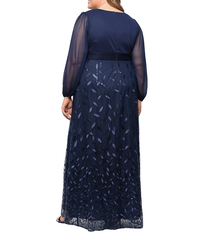 Alex Evenings Plus Size Embroidered Stretch Tulle Empire Waist Long Dress