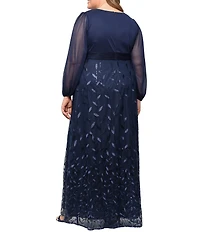 Alex Evenings Plus Size Embroidered Stretch Tulle Empire Waist Long Dress