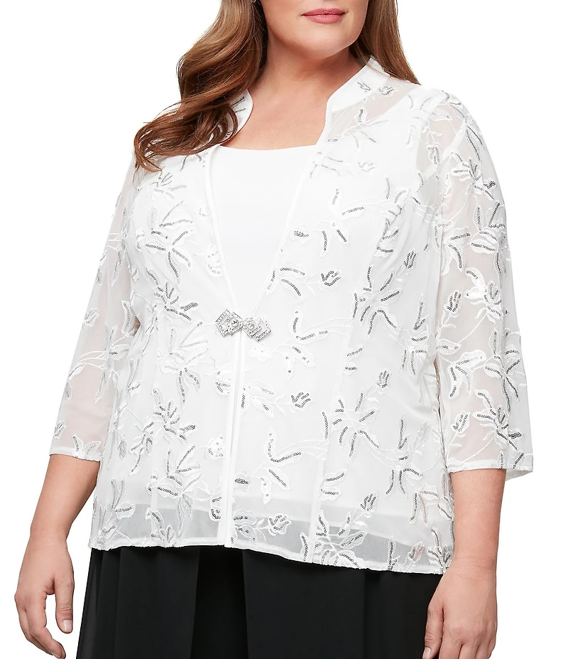 Alex Evenings Plus Size Embroidered Twinset