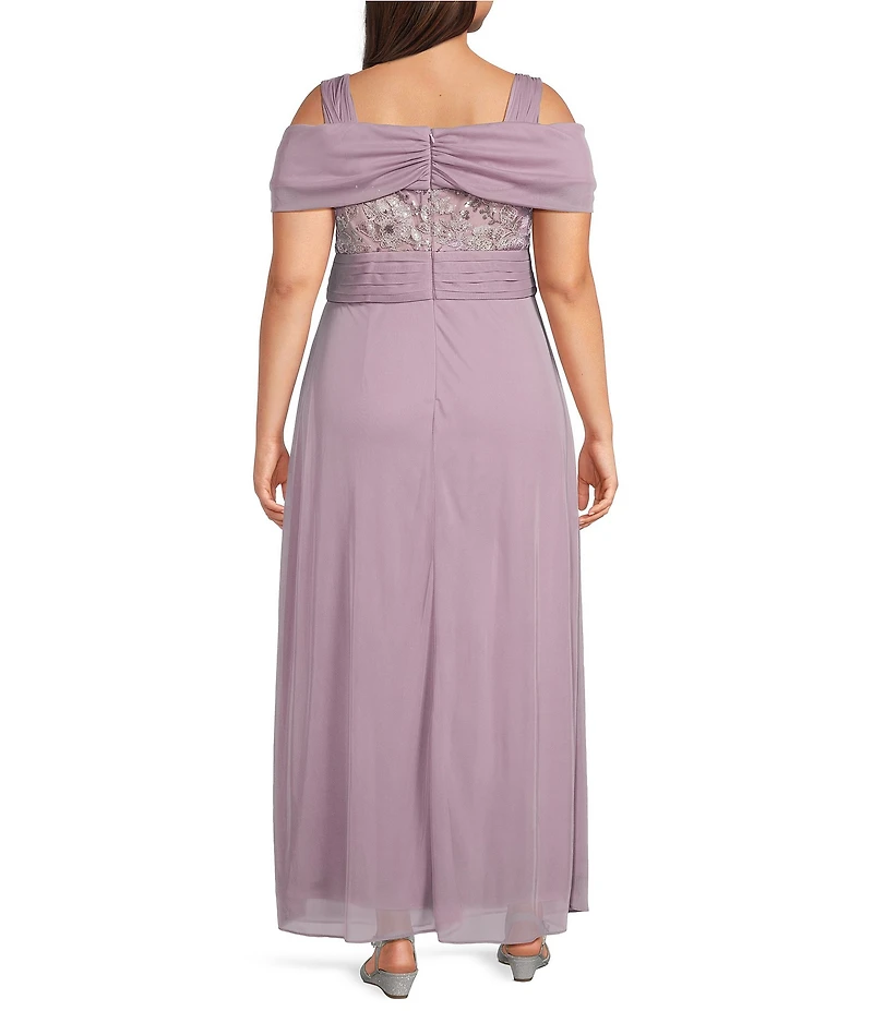 Alex Evenings Plus Size Empire Waist Sequin Bodice Cold Shoulder Long Gown