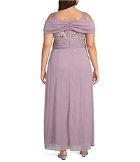 Alex Evenings Plus Size Empire Waist Sequin Bodice Cold Shoulder Long Gown