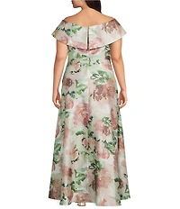 Alex Evenings Plus Size Floral Shimmer Metallic Print Off The Shoulder Sleeveless Gown