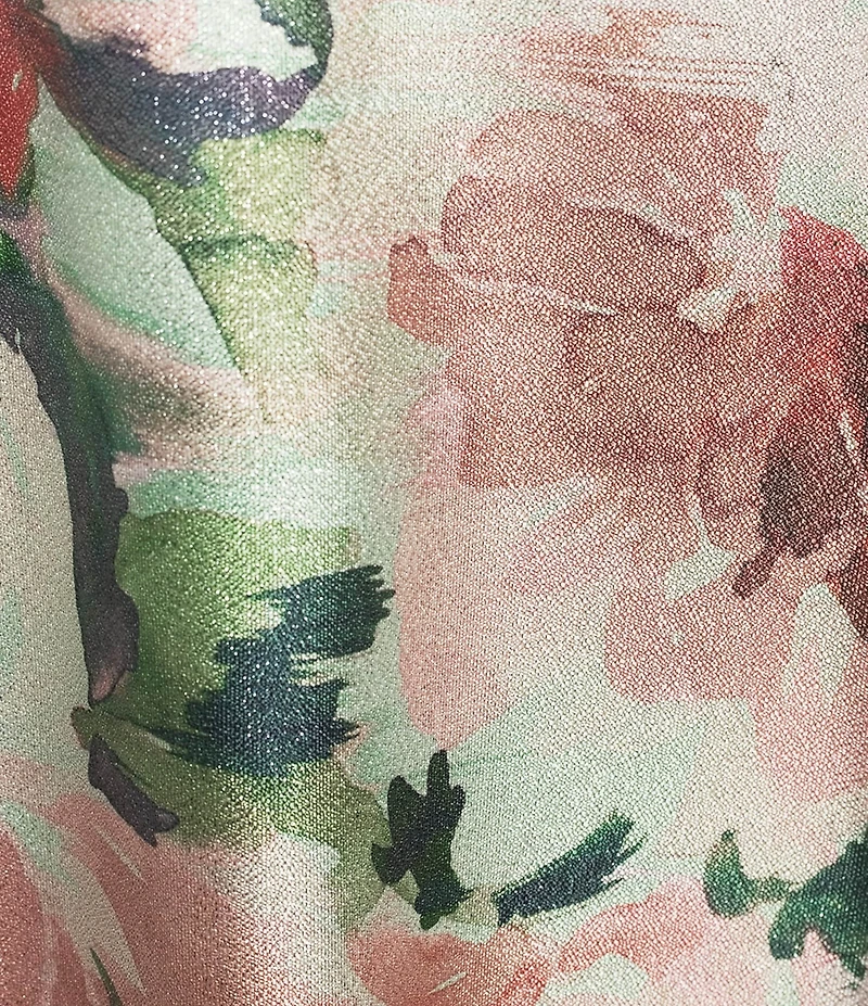 Alex Evenings Plus Size Floral Shimmer Metallic Print Off The Shoulder Sleeveless Gown