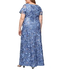 Alex Evenings Plus Size Lace Scoop Neck Short Sleeve A-Line Gown