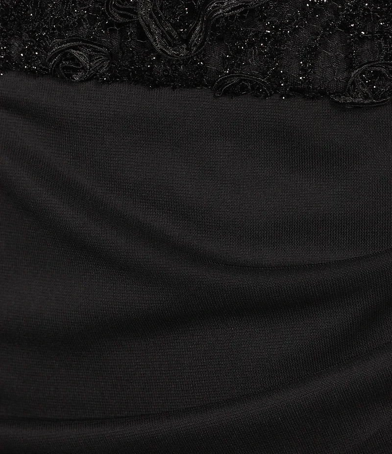 Alex Evenings Plus Size Lace Soutache Bodice V-Neck Short Sleeve Cascade Ruffle Empire Waist Dress