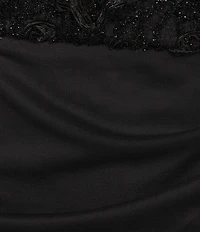 Alex Evenings Plus Size Lace Soutache Bodice V-Neck Short Sleeve Cascade Ruffle Empire Waist Dress