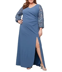 Alex Evenings Plus Size Long Sleeve V-Neck Crepe Dress