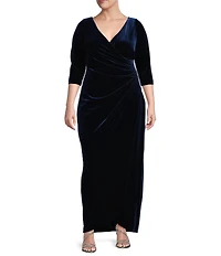 Alex Evenings Plus Size Long Sleeve V-Neck Tulip Hem Velvet Dress