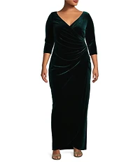 Alex Evenings Plus Size Long Sleeve V-Neck Tulip Hem Velvet Dress
