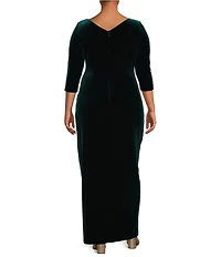 Alex Evenings Plus Size Long Sleeve V-Neck Tulip Hem Velvet Dress