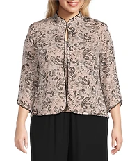 Alex Evenings Plus Size Mandarin Neck 3/4 Sleeve Glitter Paisley Twinset