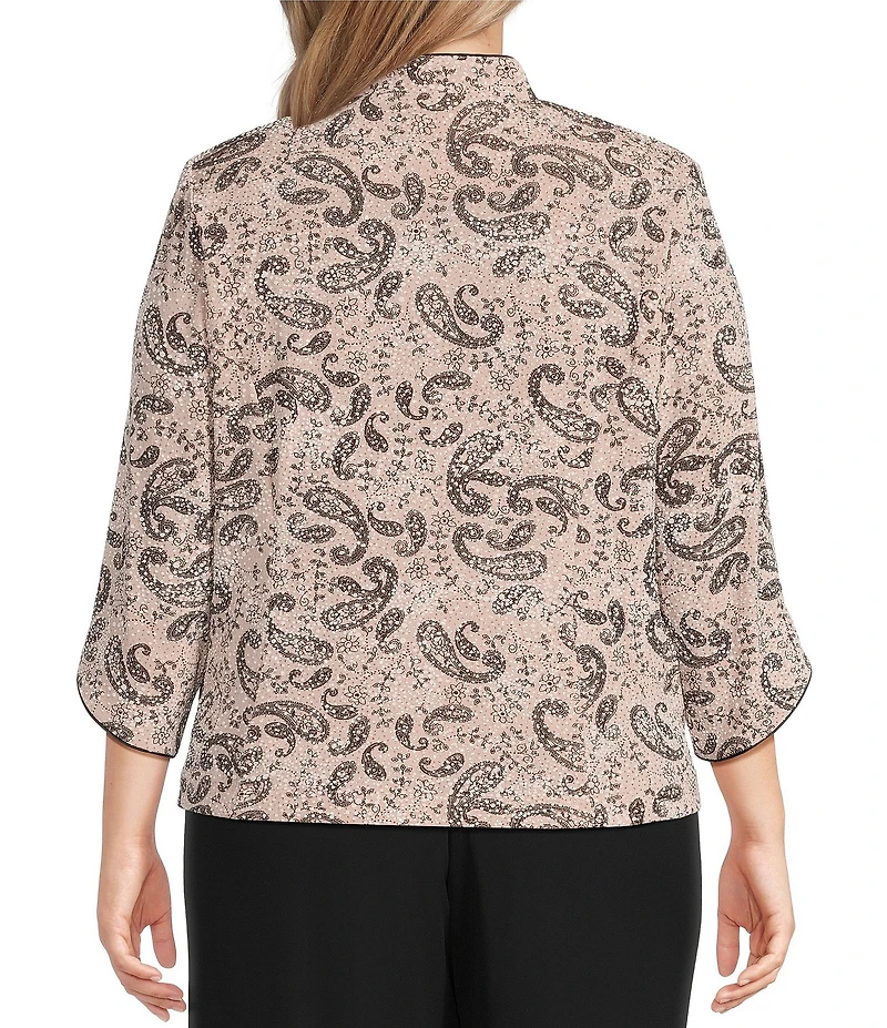 Alex Evenings Plus Size Mandarin Neck 3/4 Sleeve Glitter Paisley Twinset