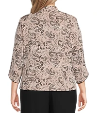 Alex Evenings Plus Size Mandarin Neck 3/4 Sleeve Glitter Paisley Twinset