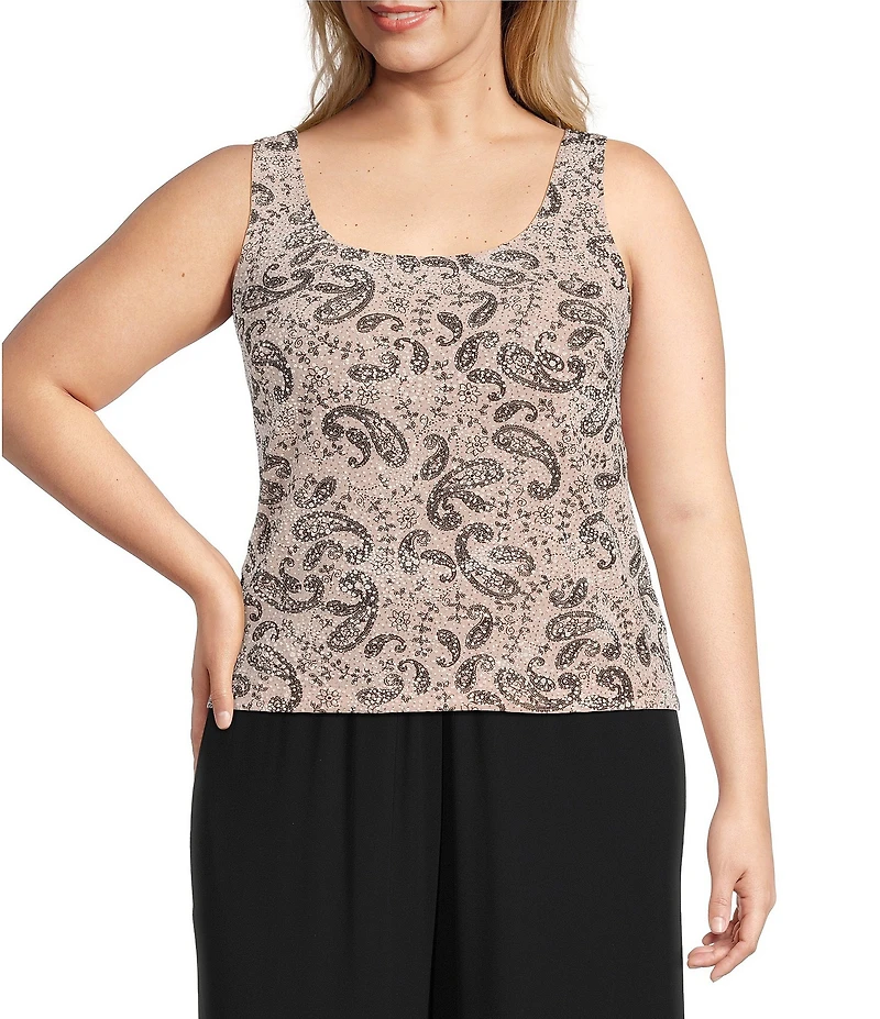 Alex Evenings Plus Size Mandarin Neck 3/4 Sleeve Glitter Paisley Twinset