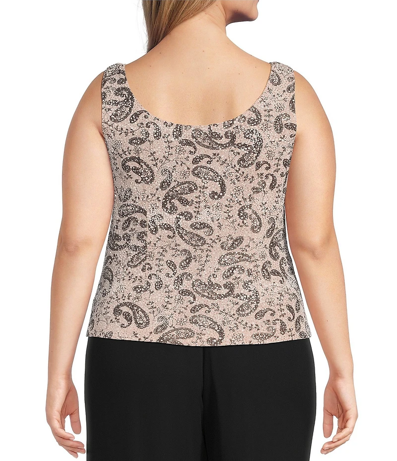 Alex Evenings Plus Size Mandarin Neck 3/4 Sleeve Glitter Paisley Twinset