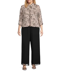 Alex Evenings Plus Size Mandarin Neck 3/4 Sleeve Glitter Paisley Twinset