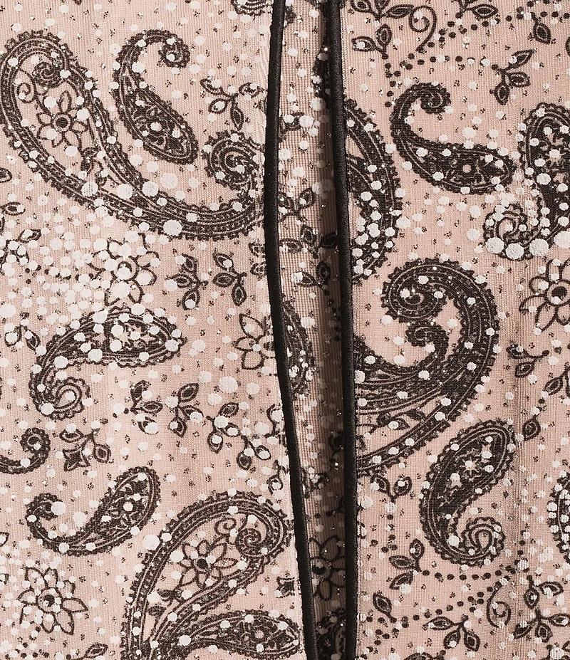Alex Evenings Plus Size Mandarin Neck 3/4 Sleeve Glitter Paisley Twinset