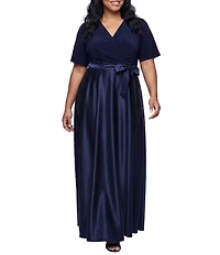 Alex Evenings Plus Size Matte Jersey Surplice Neck Short Sleeve Long Dress