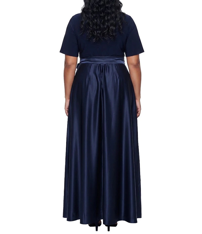 Alex Evenings Plus Size Matte Jersey Surplice Neck Short Sleeve Long Dress