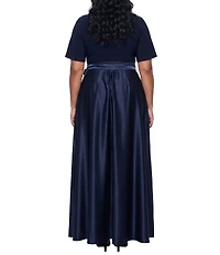 Alex Evenings Plus Size Matte Jersey Surplice Neck Short Sleeve Long Dress
