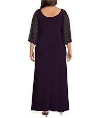 Alex Evenings Plus Size Matte Jersey Boat Neck Embellished Split Sleeve Side Ruched Sheath Dress