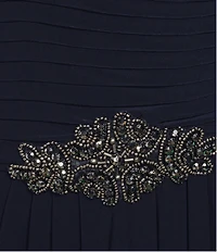 Alex Evenings Plus Size Matte Jersey Cowl Neck Cap Sleeve Pleated Embellished Side Detail Long Gown
