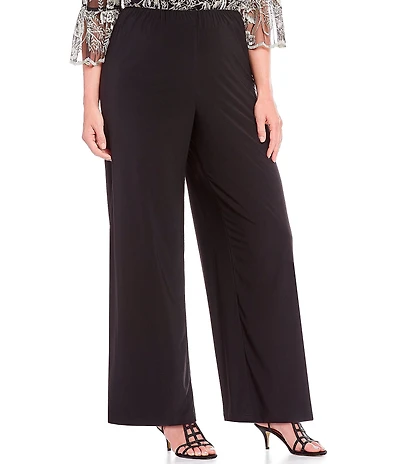 Alex Evenings Plus Size Matte Jersey Wide Leg Long Pants