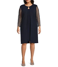 Alex Evenings Plus Size Metallic Knit Illusion Sleeve Jacket Dress