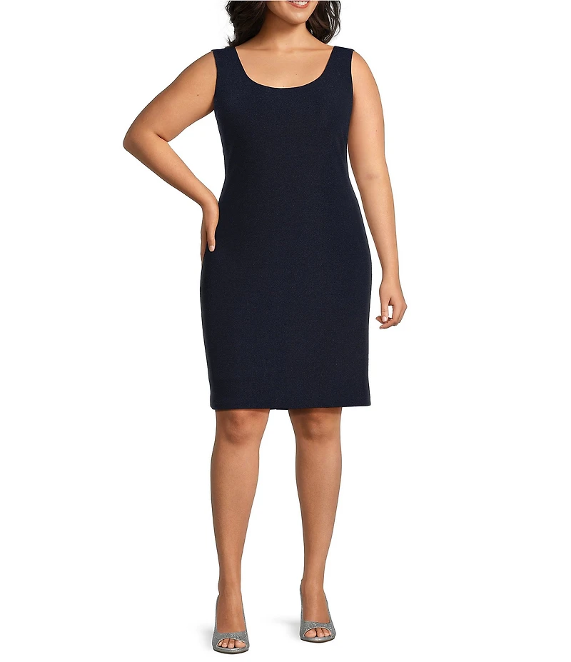 Alex Evenings Plus Size Metallic Knit Illusion Sleeve Jacket Dress