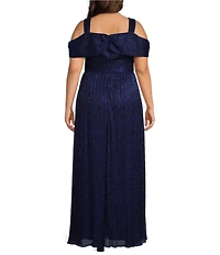 Alex Evenings Plus Size Metallic Knit V-Neck Sleeveless Cold Shoulder A-Line Dress