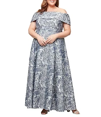 Alex Evenings Plus Size Off-The-Shoulder Floral Jacquard Ballgown