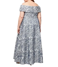 Alex Evenings Plus Size Off-The-Shoulder Floral Jacquard Ballgown
