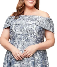 Alex Evenings Plus Size Off-The-Shoulder Floral Jacquard Ballgown