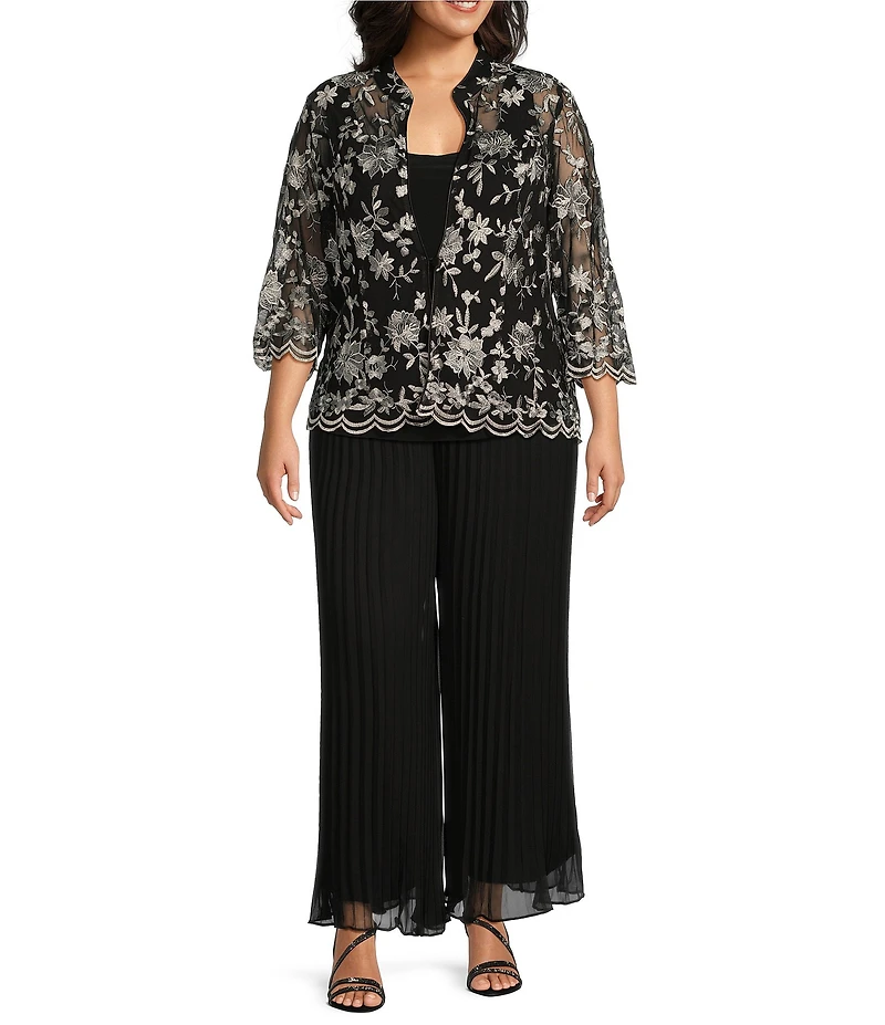 Alex Evenings Plus Size Pleated Chiffon Wide Leg Flowy Pants